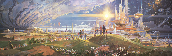The mural "The Prologue and the Promise" by Robert McCall was part of Horizons' exit in EPCOT Center.