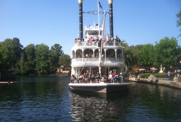 The Mark Twain floats along the Rivers of America at Disneyland.