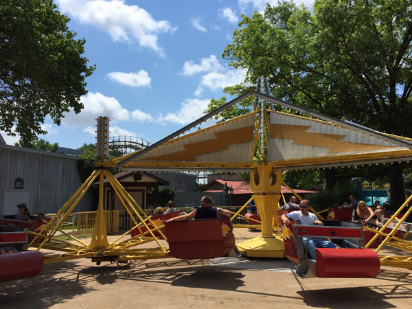 Shazam, the classic scrambler attraction at Six Flags St. Louis