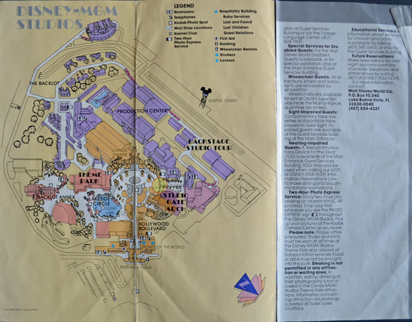The 1989 map for the Disney/MGM Studios