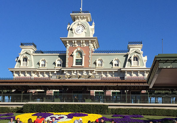 The Main Street Station greets guests arriving at The Magic Kingdom.