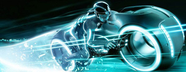 The concept art for a vehicle in the TRON Lightcycle coaster at Shanghai Disneyland.