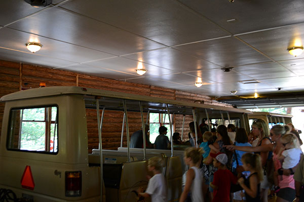 The boarding area for the tram in Grant's Farm.