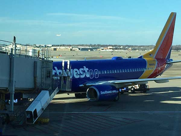 Southwest Airlines plane at Lambert Airport in St. Louis
