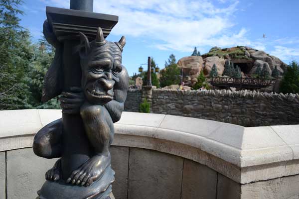 The gargoyle outside of Be Our Guest