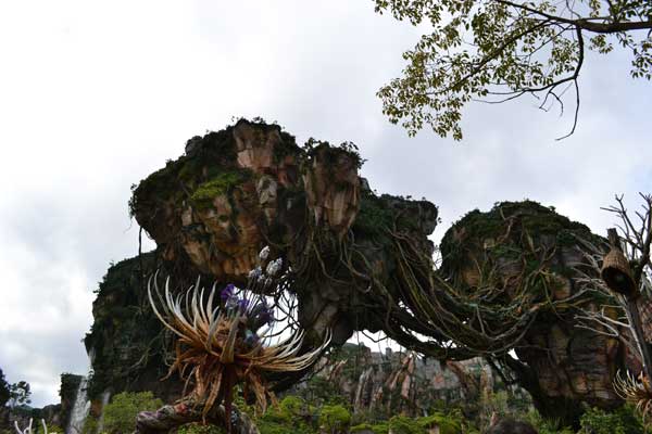 Floating mountains from far away in Pandora: The World of Avatar.