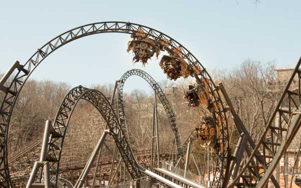 The Time Traveler at Silver Dollar City is the first spinning coaster with three inversions.