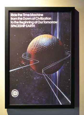 A photo of the original poster that promoted Spaceship Earth at EPCOT Center in 1982.