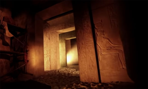 This Egyptians scene with hieroglyphics seems much larger than it actually is within Spaceship Earth at Epcot.