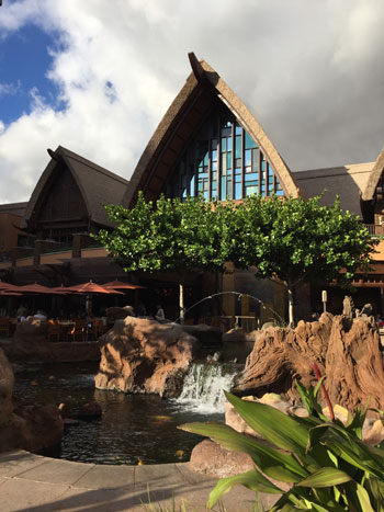 The main building of Aulani, a Disney Resort & Spa showcases the beauty and attention to detail from the design of this amazing resort.
