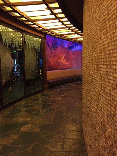 The Makahiki restaurant at Aulani, a Disney Resort & Spa has a gorgeous entrance walkway.