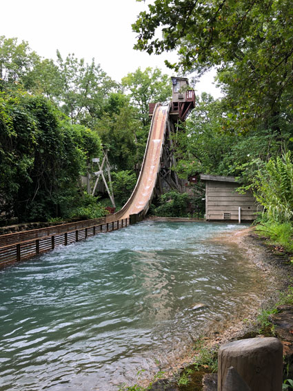 American Plunge at Silver Dollar City is a classic log flume with a surprisingly steep drop at the end.