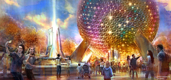 A new look at the entrance of Epcot and Spaceship Earth from the 2019 D23 Expo news from Disney this past weekend.