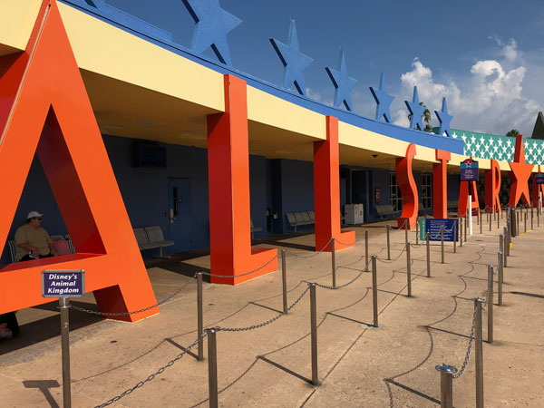 The large sign at the bus station of the All-Star Movies resort at Walt Disney World.