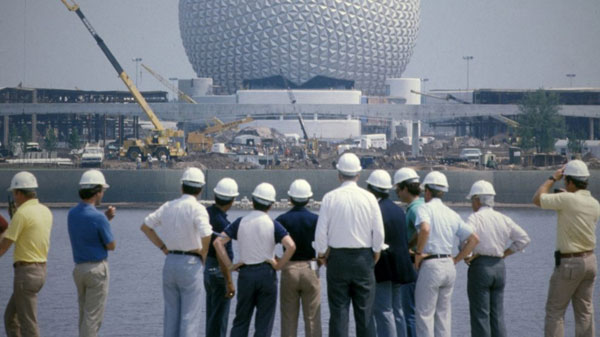 A shot from The Imagineering Story of the construction of EPCOT Center.