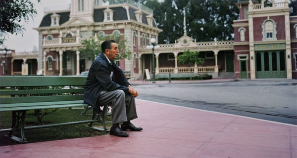Walt Disney stares out at Main Street U.S.A. in Disneyland in Episode 1 of The Imagineering Story on Disney Plus.