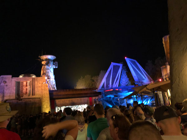 The long walk to Galaxy's Edge includes a walk by Kylo Ren's ship.