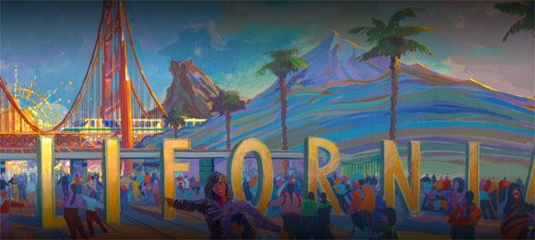 The concept art for the entrance to the original version of Disney California Adventure.