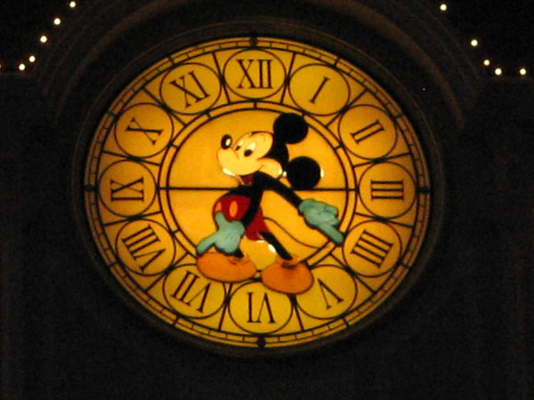 The Mickey clock on the top of the Disneyland Hotel.