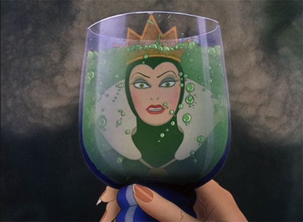 The Queen reflects back in the cup in Snow White and the Seven Dwarfs.