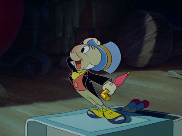 Singer Cliff Edwards provides the voice of Jiminy Cricket in Disney's second animated feature.