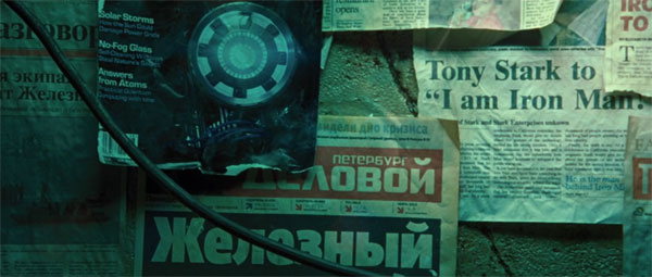 Mickey Rourke's Ivan Vanko keeps newspaper headlines in place to remind himself of Tony Stark.