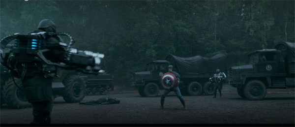 Captain America battles the forces of HYDRA with his new shield.