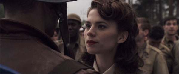 Hayley Atwell shines as Peggy Carter in the MCU film Captain America: The First Avenger.
