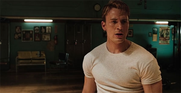 Steve Rogers takes out his anger on a punching bag in the post-credits scene of Captain America: The First Avenger.