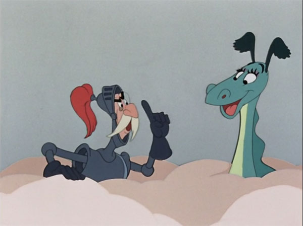 Sir Giles and the dragon do a fake battle in Disney's fourth animated film.