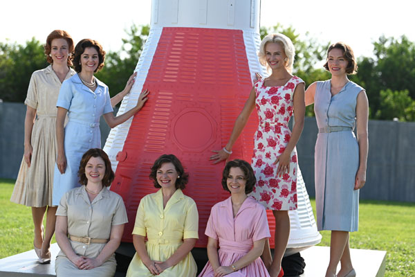 The wives of the Mercury astronauts poses for a photo in the Disney Plus series the Right Stuff.