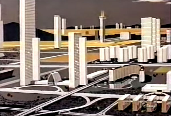 A futuristic view of the highway system from Disney in 1958 on The Magical World of Disney.