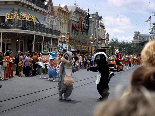 Flower, Thumper, the Three Little Pigs, and the Big Bad Wolf were all part of the Character Parade at the Magic Kingdom.