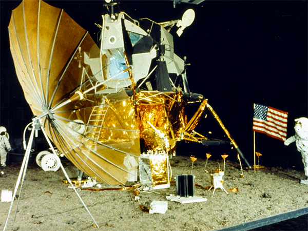 A model of the Eagle spacecraft for Apollo 11 at Kennedy Space Center in 1984.