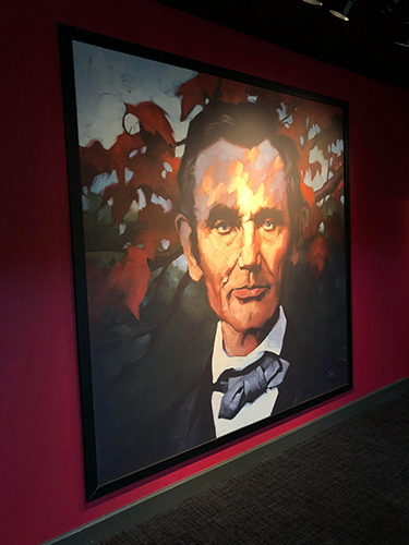 A painting of Abraham Lincoln inside his museum in Springfield, Illinois.