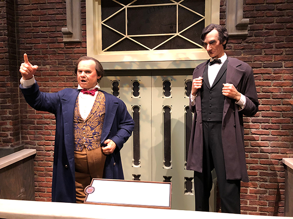 A depiction of the debates between Douglas and Lincoln for U.S. Senate in Illinois.