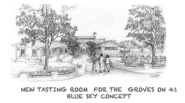 A Blue Sky Concept created by Karen Connolly Armitage for the new tasting room for the Groves on 41.