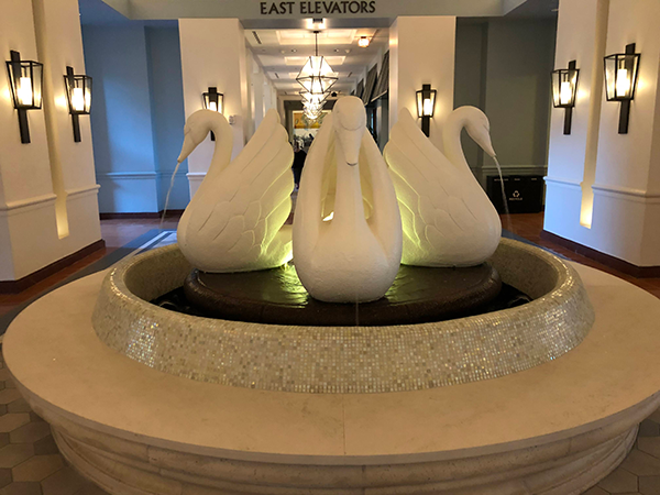 A cool fountain in the lobby of the Walt Disney World Swan hotel.