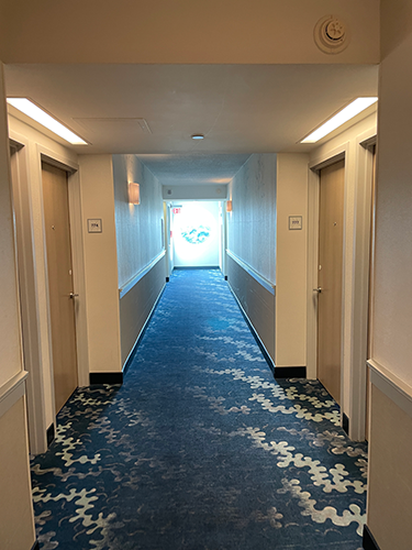 The hallway near Room 773 at the Walt Disney World Swan resort.