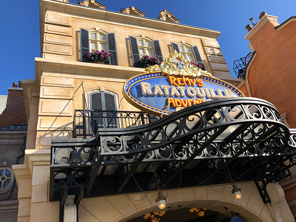 The entrance to Remy's Ratatouille Adventure at the France pavilion in EPCOT.