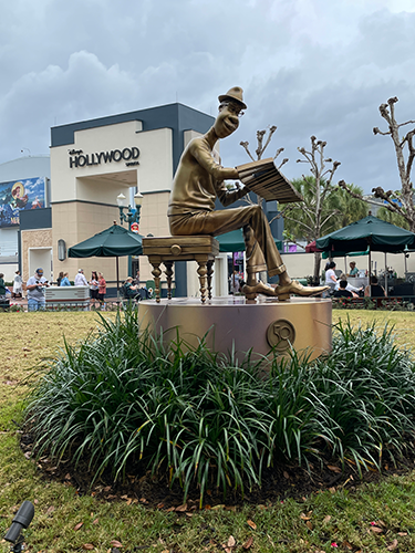 The statue of Joe from Soul celebrates Walt Disney World's 50th Anniversary at the Hollywood Studios.