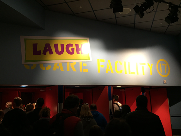The queue for Monsters, Inc. Laugh Floor includes lots of small gags like this one before the entrance to the theater.