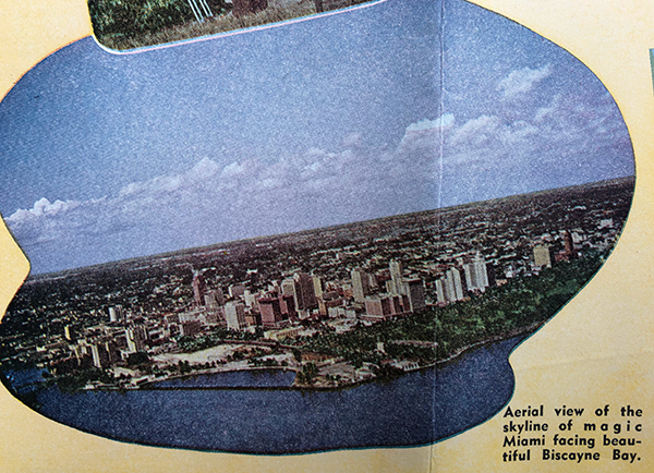 A striking aerial view of Miami in 1947 facing Biscayne Bay.